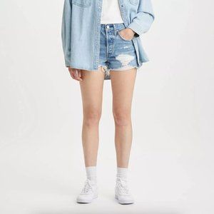Levi's 501 100% Cotton High Waisted Light Wash Blue Denim Jean Cut off Shorts 29